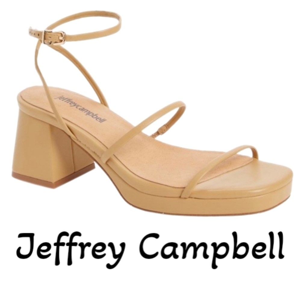 Jeffrey Campbell Orchid Sandels Womens Sz 11 Adj Ankle Straps Beige Faux Leather